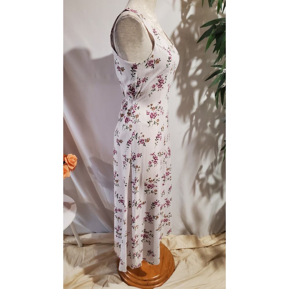 Vtg 90s Floral Micro Gingham Check Cottagecore Tieback Midi Dress Size 8 Fairy - Picture 4 of 9